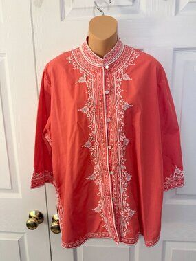 Vintage Caro of Honolulu Womens Pink Embroidered Tunic Top Size 16